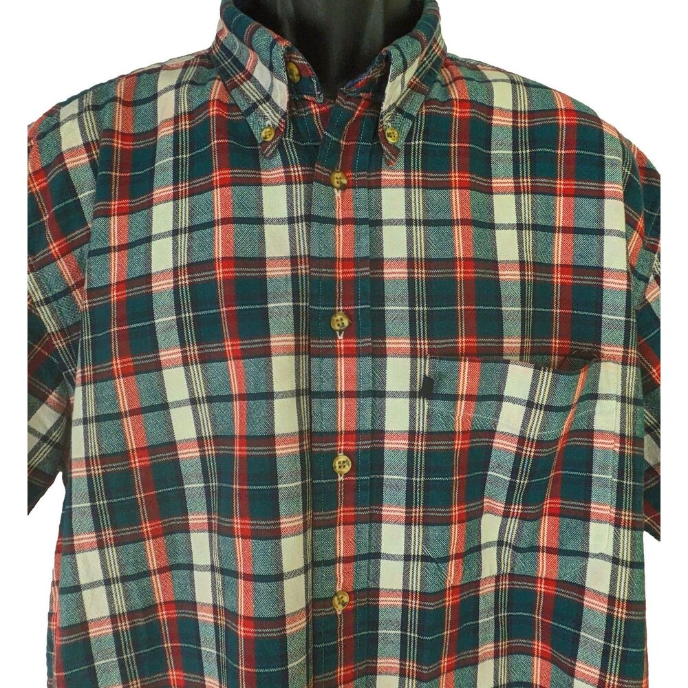 Pendleton 100% Cotton Green Red Plaid Men's LG Button Down Shirt